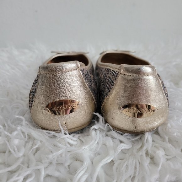 Jimmy Choo Gold Glitter Bow Ballet Size 36 1/2 - Picture 6 of 11